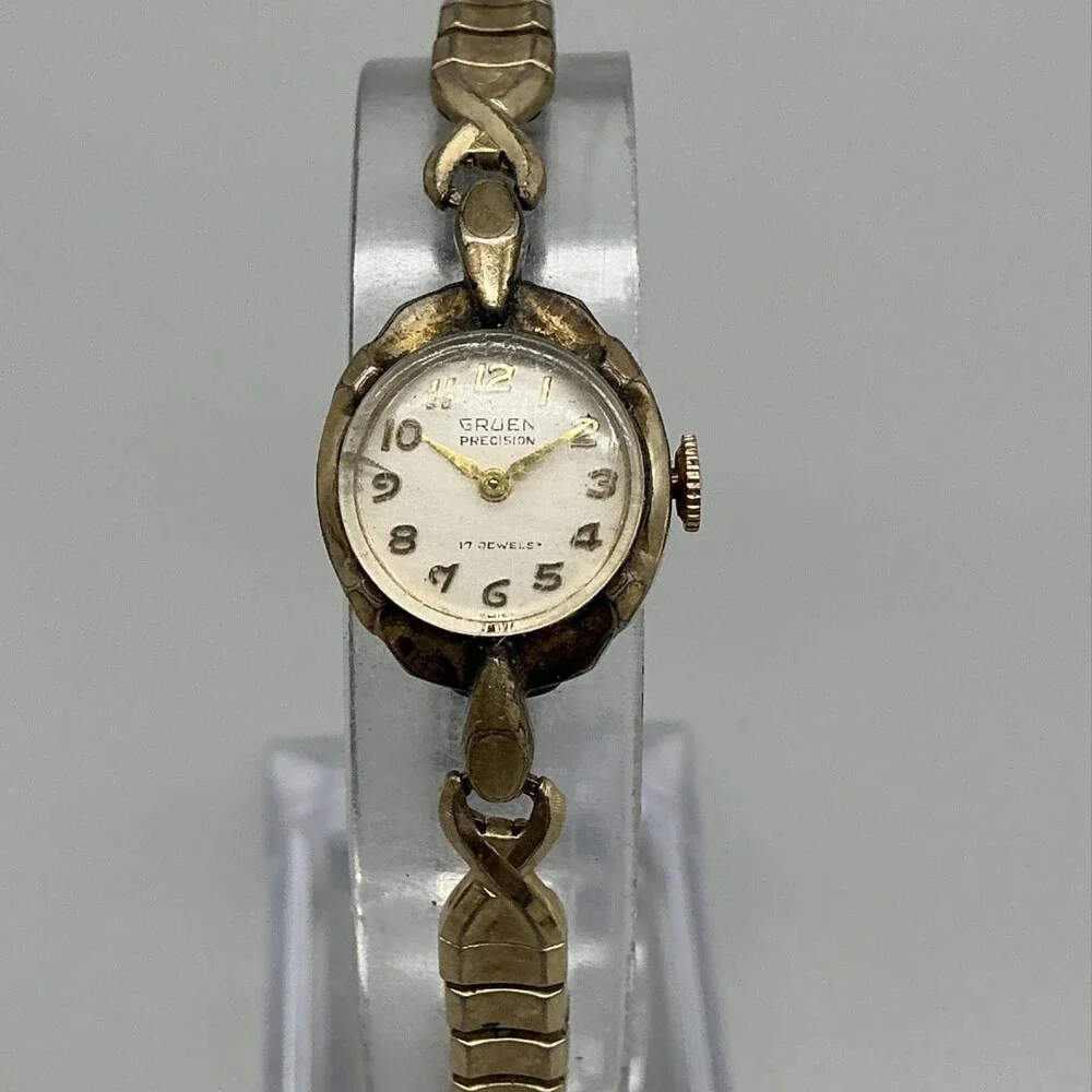 Vintage Gruen Precision Womens Watch 17mm 10K RGP Cocktail Manual Wind 17J